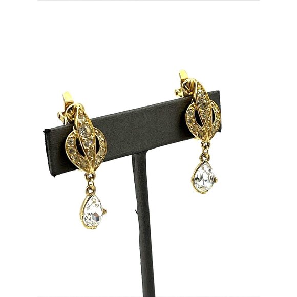 Vintage TRIFARI Earrings Rhinestone Dangle Clip Dangle Earrings 1.5" - Picture 4 of 9